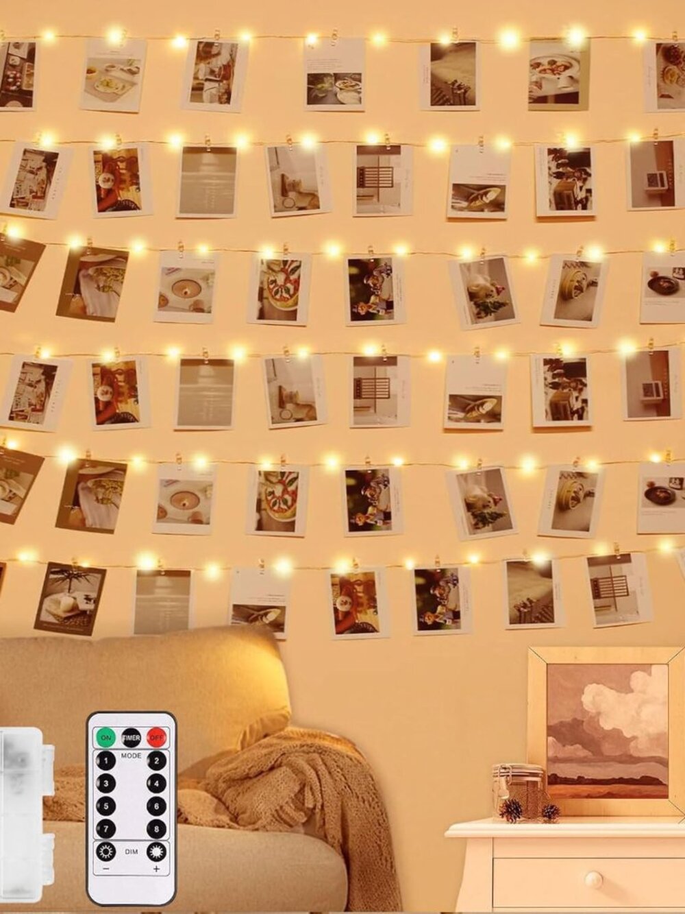 Photo Clip String Lights with Remote, 33FT 100 LED Battery Operated String Light
